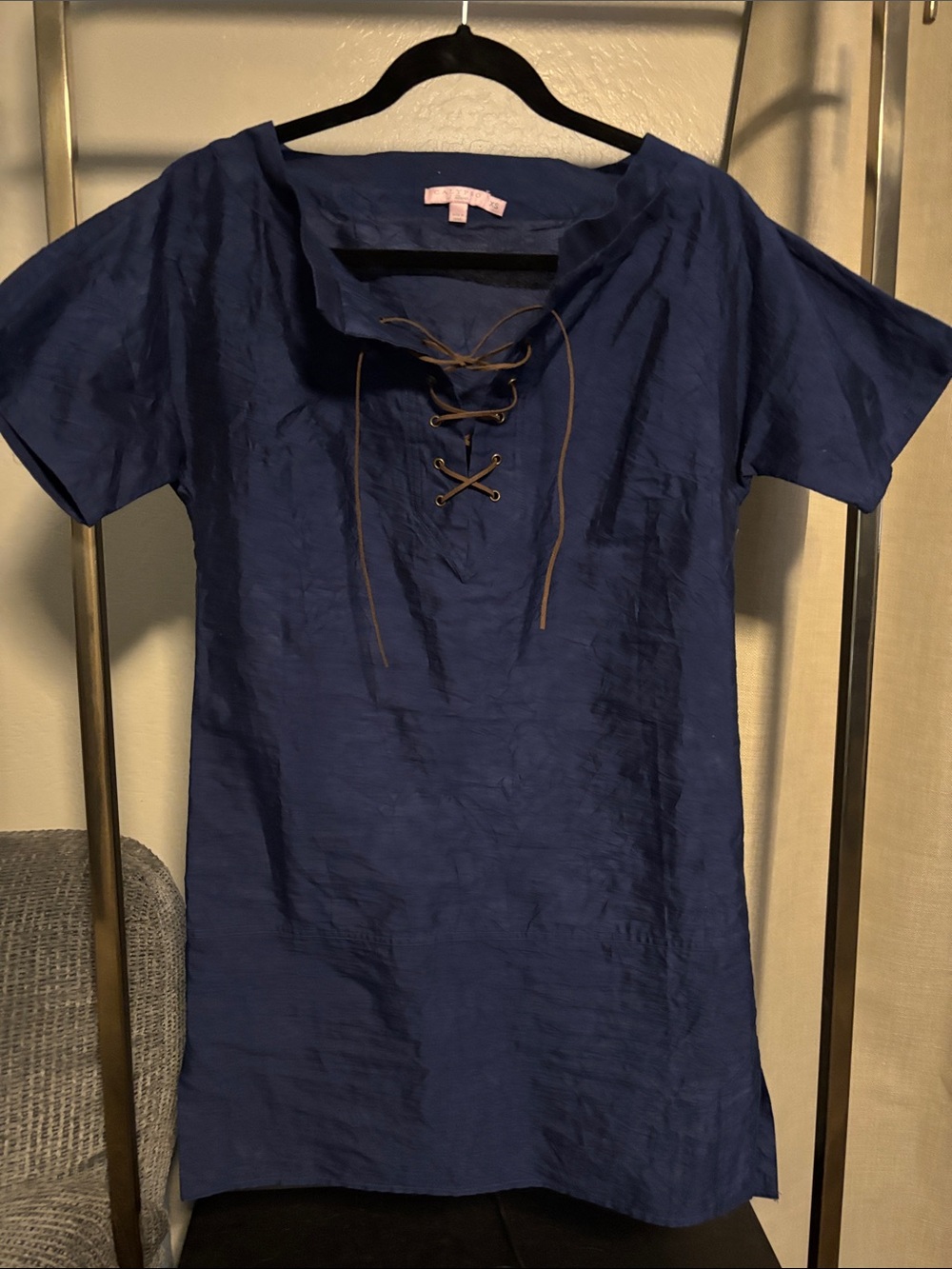 Calypso St. Barth Women’s suede Lace-Up Navy Blue  tunic mini dress